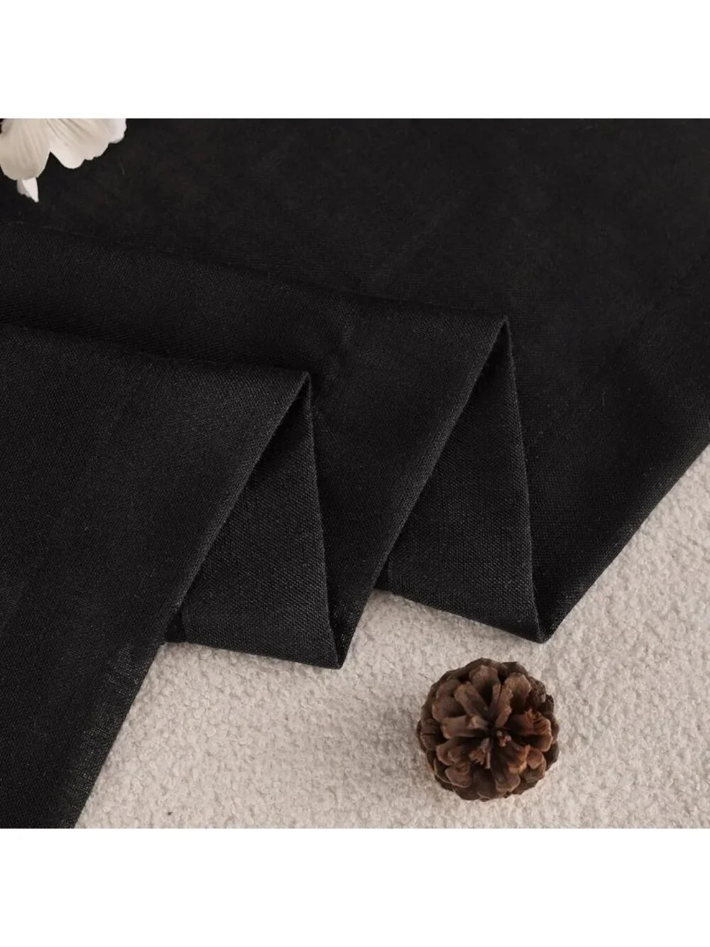 90-Inch Black Linen Curtains - Light Filtering Semi-Sheer, Boho Rustic 2 Panel